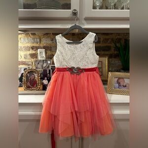 Rare Editions White and Orange Kids Dress